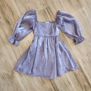 Women's Lavender Shimmer Puff-Sleeve Dress